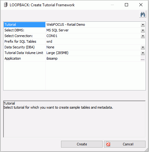 Create Tutorial Framework dialog box