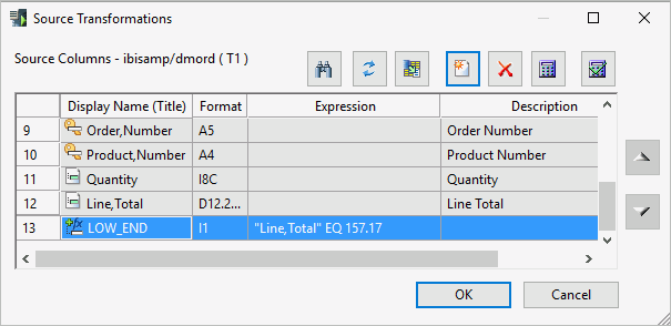 Source transformations dialog box