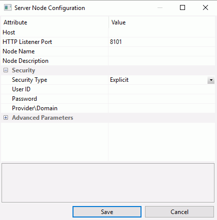 Server Node Configuration dialog box