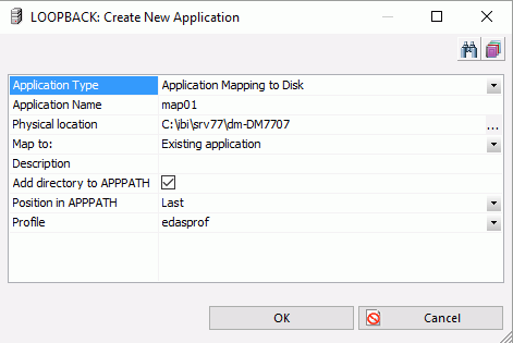 Create New Application dialog box