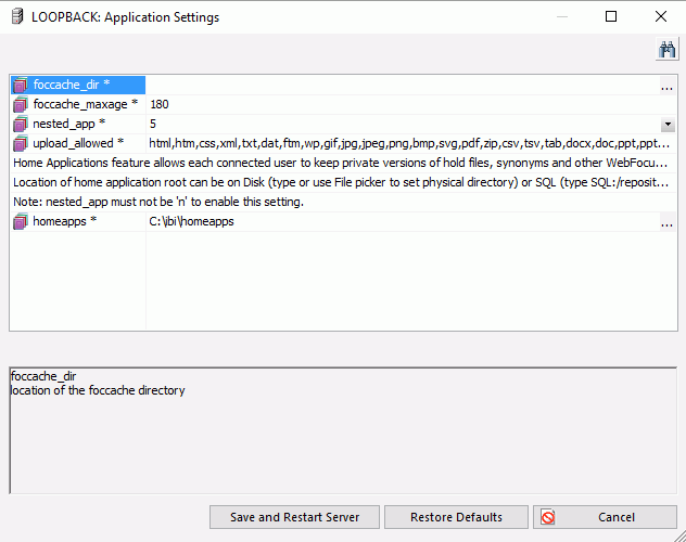 Application Settings dialog box