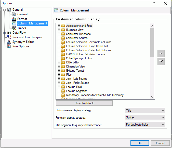 Column Management Dialog box