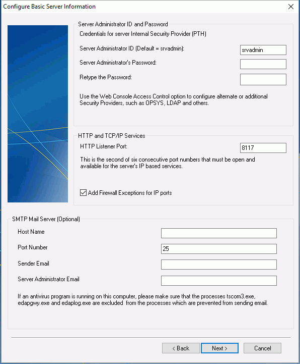 Configure Basic Server dialog box
