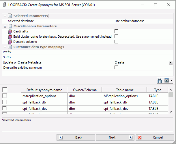 Create Synonym dialog box