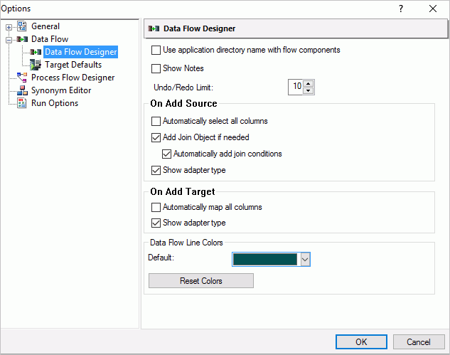 Data Flow Designer options