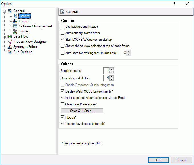 Options dialog box General section