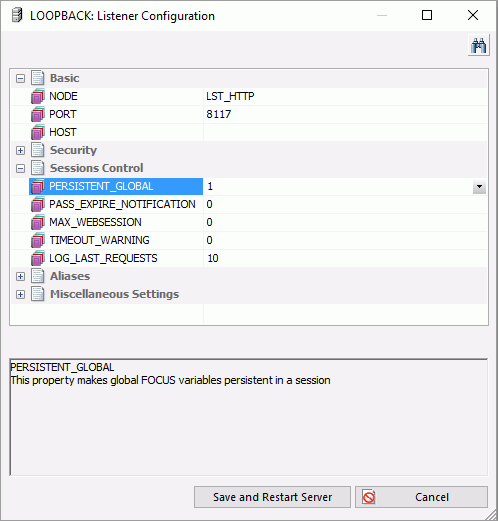 Listener Configuration dialog box
