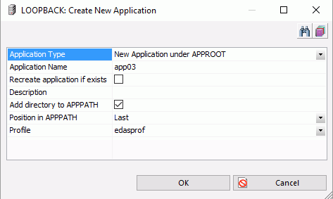 Create New Application dialog box