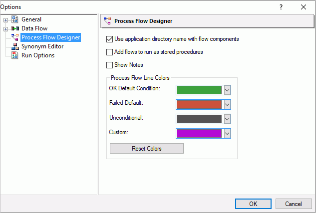 Process Flow Designer options