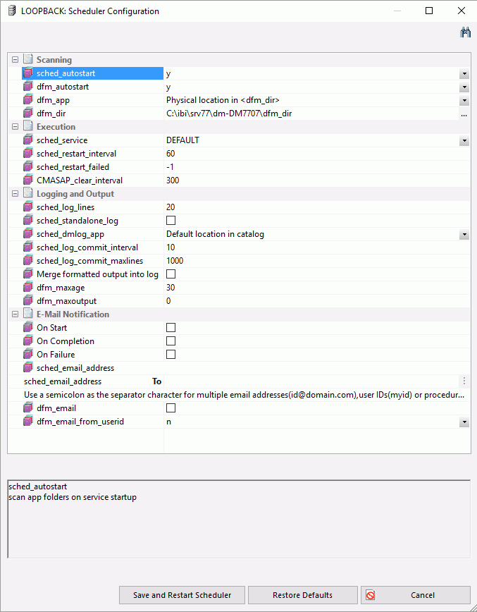 Scheduler Configuration dialog box