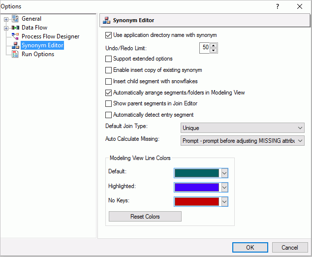 Synonym Editor options