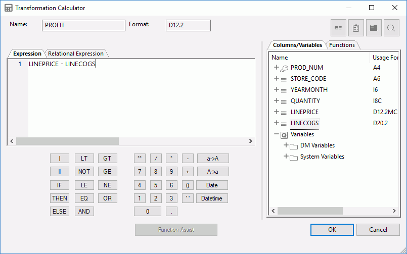 Transformation Calculator for PROFIT