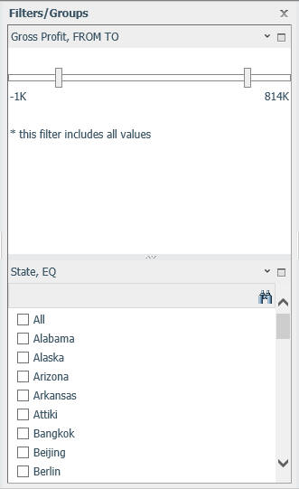 Filters/Groups Pane
