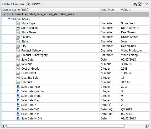 Table/Column Pane