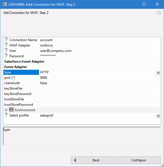 Specifying connection attributes for IWAF