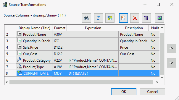 Source Transformations dialog box