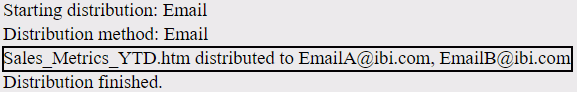A log report stating that a report has been sent to two email addresses via a single email
